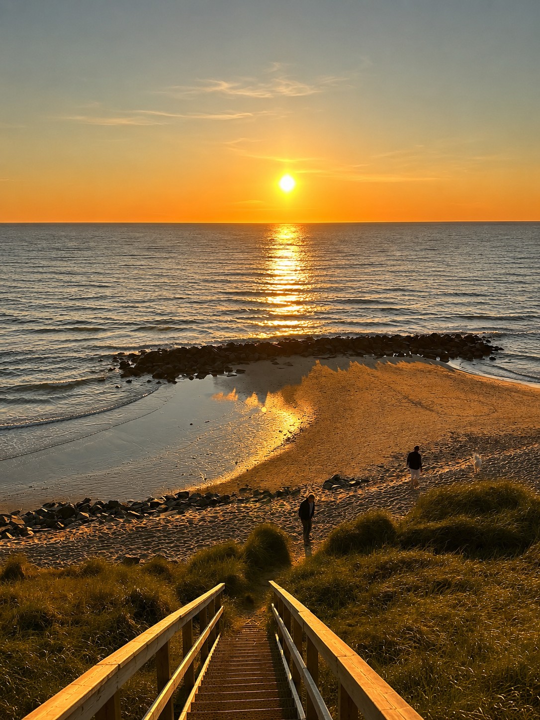 Trappen ned mod stranden ved solnedgang i Lønstrup